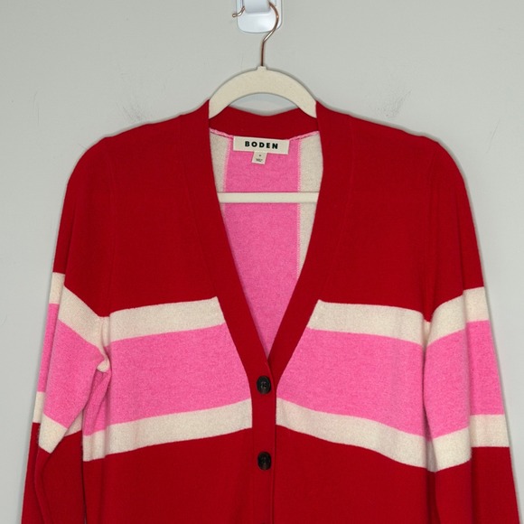 Boden Marianne Red Pink Union Jack 100% Cashmere V-Neck Cardigan Sweater Medium - Picture 5 of 10